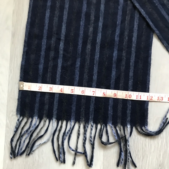 Hardy Amies Wool Blue Navy Stripe Scarf Fringe Scarf - Picture 5 of 9